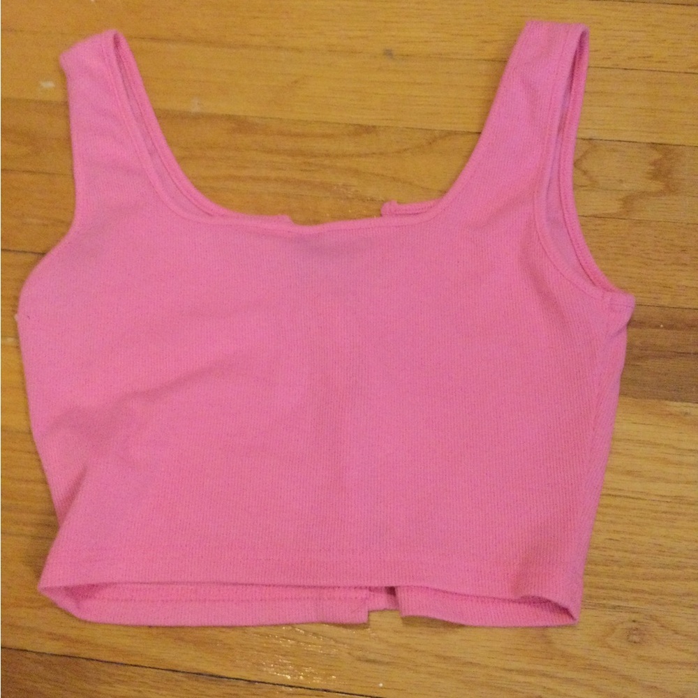 SHEIN Pink Ribbed Button Crop Tank - Picture 2 of 2
